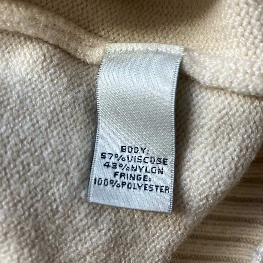 Neiman Marcus Gray Cream Colorblock Fringe Crewneck Sweater size Large - Picture 9 of 9